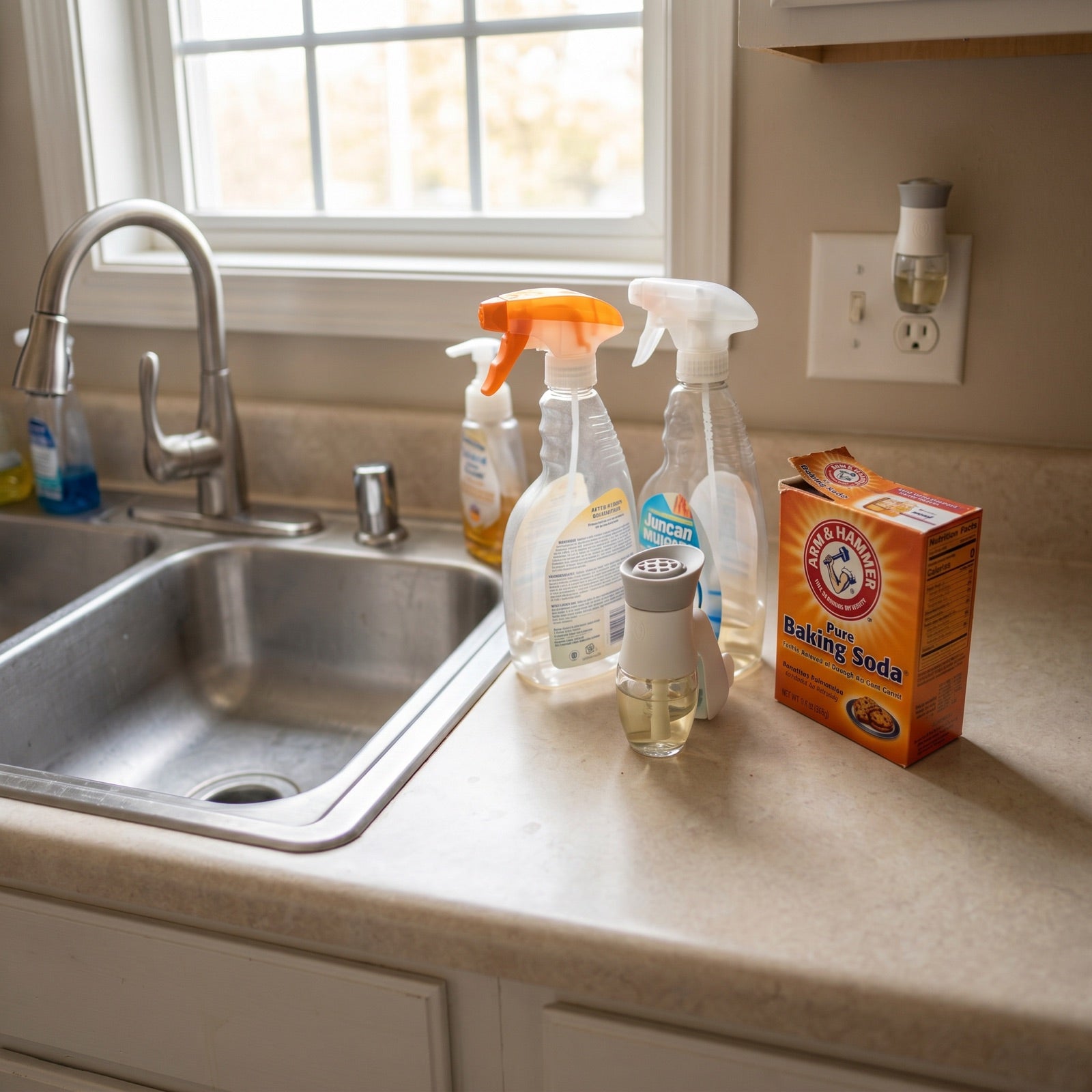 A clutter of odor sprays that only mask the smell